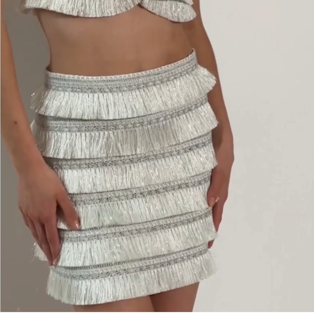 Designer metallic fringe skirt